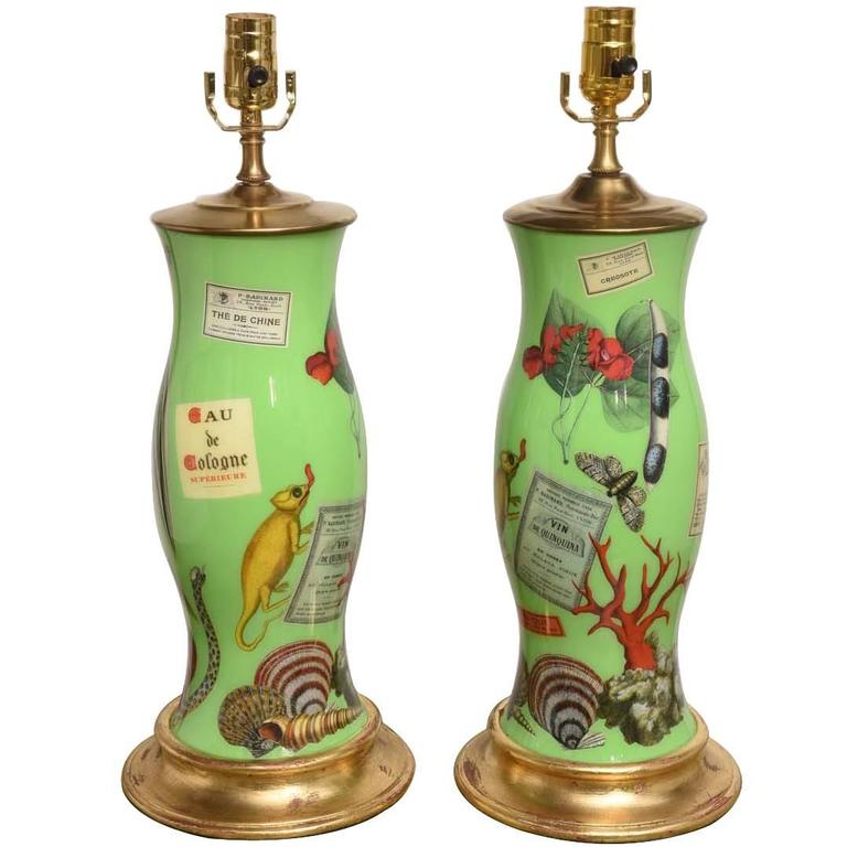 Pair of French Decoupage Lamps For Sale at 1stdibs