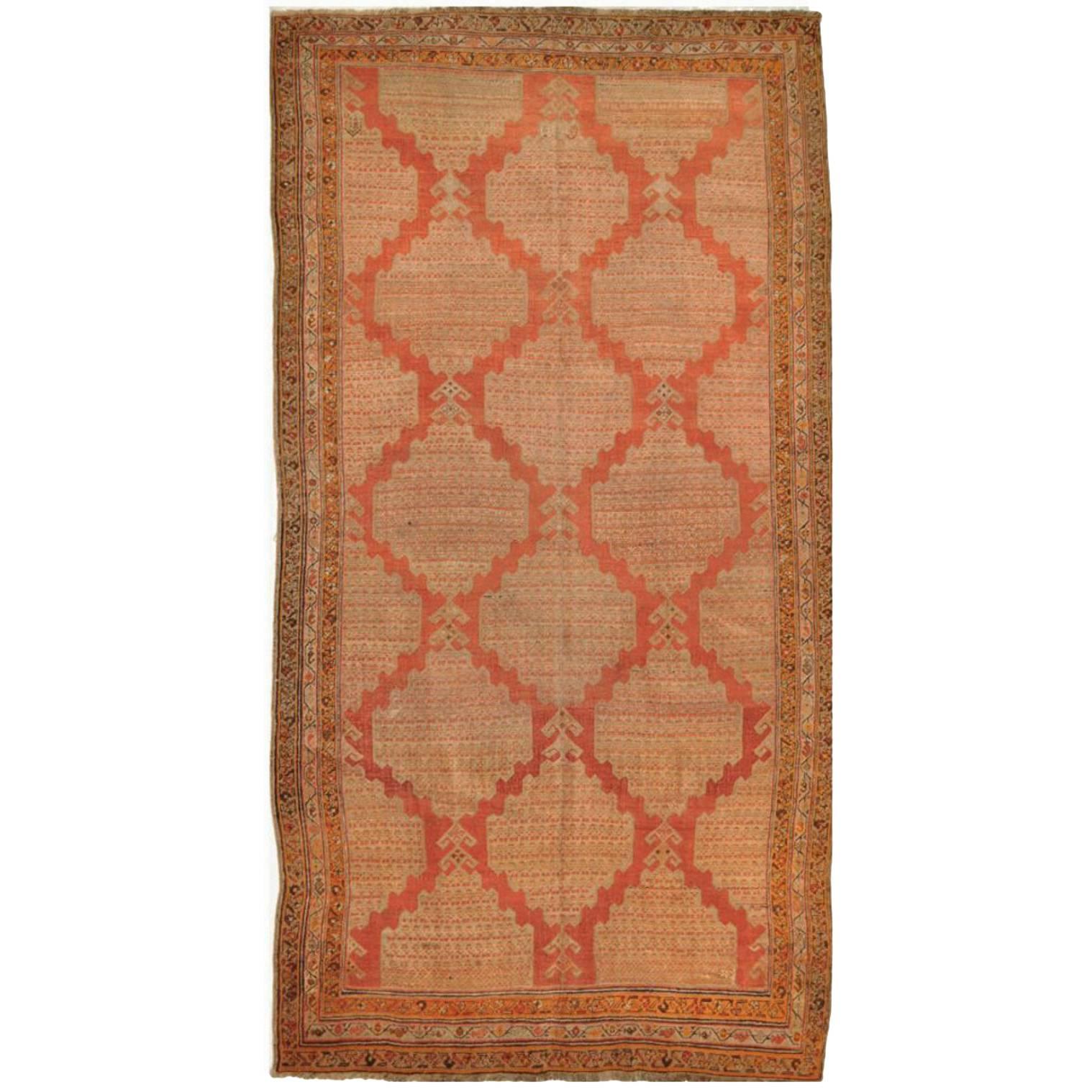 Antique Hand Knotted Wool Red Persian Meshkin Gallery Rug For Sale