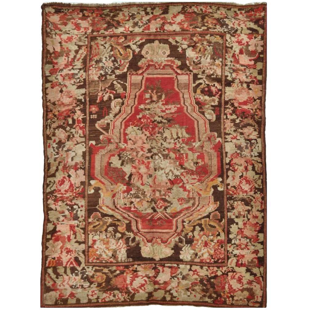 Small Antique Hand Knotted Wool Caucasian Karabaq Rug For Sale