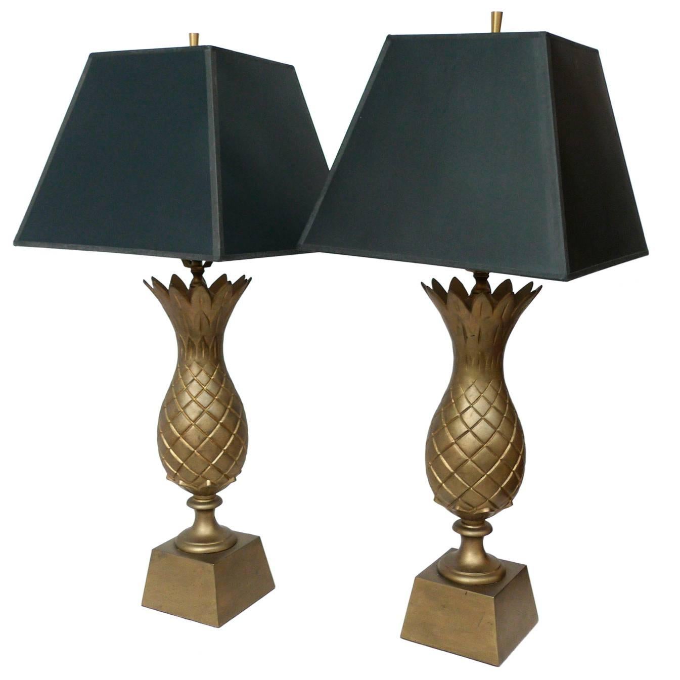 1960s Brass Pineapple Lamps, A Pair
