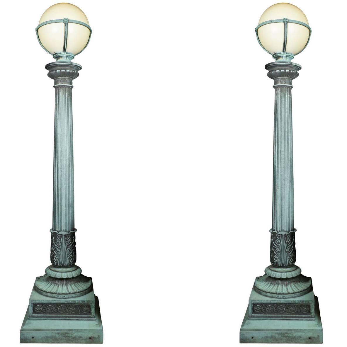 Pair of Cast Bronze Entry Lamps For Sale