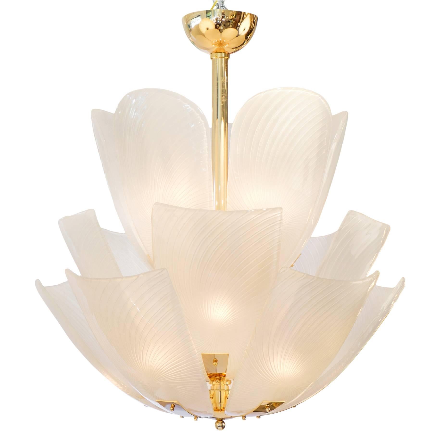 Murano Petal Glass Brass Chandelier