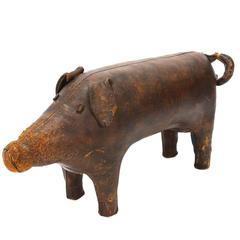 Vintage Leather Pig Ottoman by Dimitri Omersa