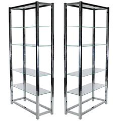 Pair of Mid-Century Modern Chrome and Glass Etageres After Milo Baughman