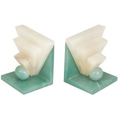 Pair of Art Deco Geometric Alabaster Bookends