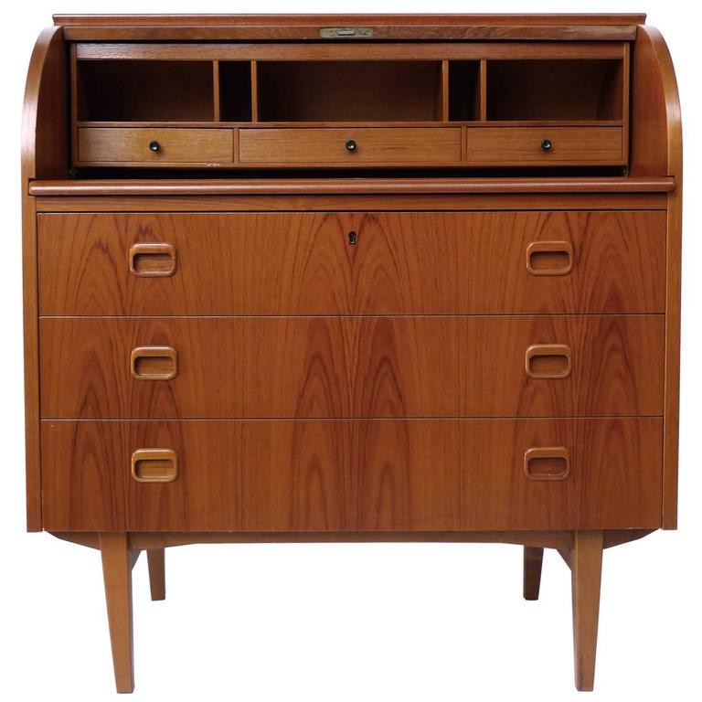Midcentury Danish Rosewood Roll Top Secretary Desk In The Style Of Omann Junior