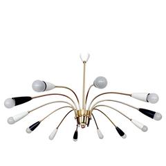 Large Austrian Sunburst Sputnik Chandelier, 1960s Modernist Pendant , Stilnovo 12