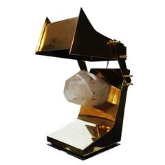 Brutalist Brass Lamp with Rock Crystal Inset