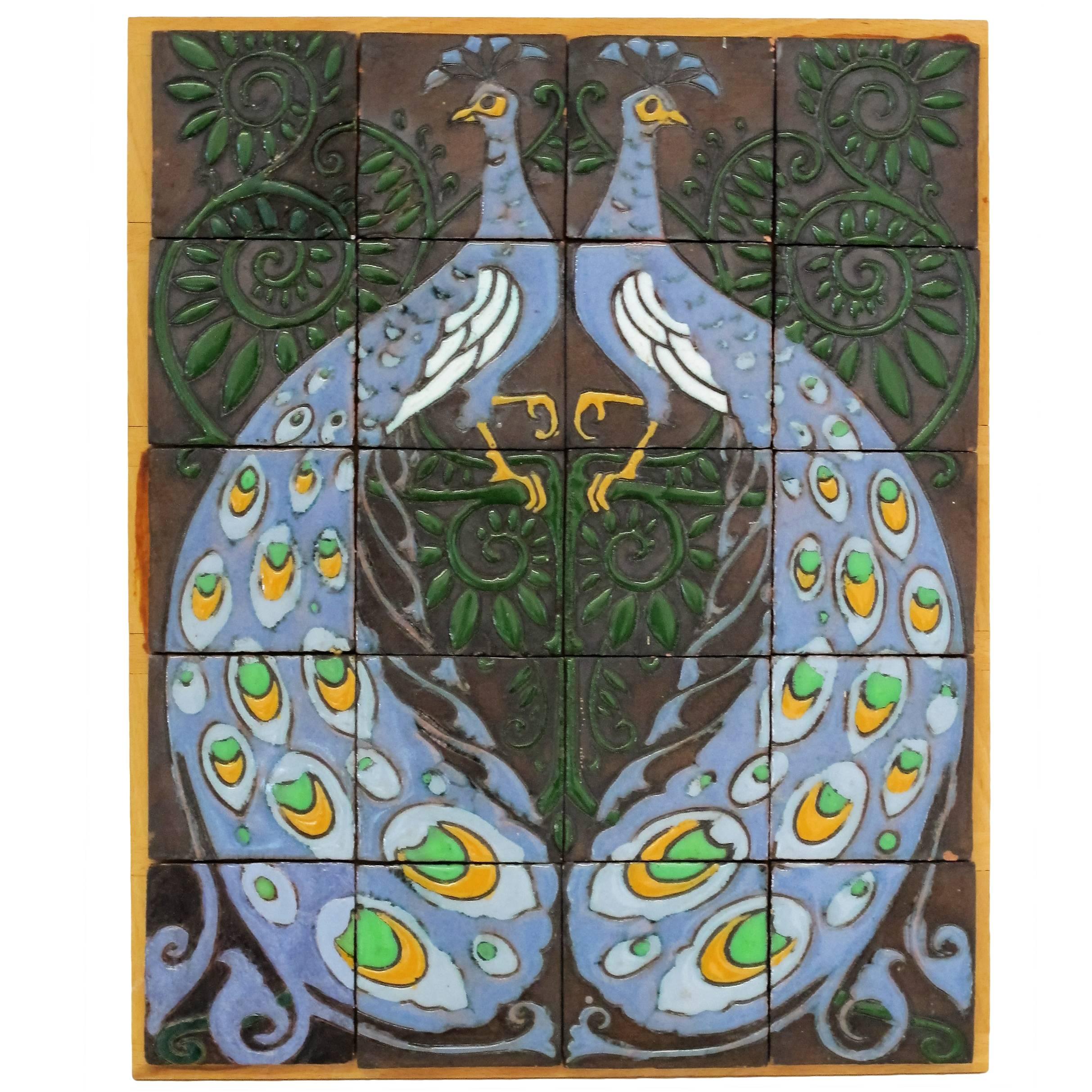 Art Nouveau Carduus Tile Plateau with Peacocks for De Distel, Amsterdam