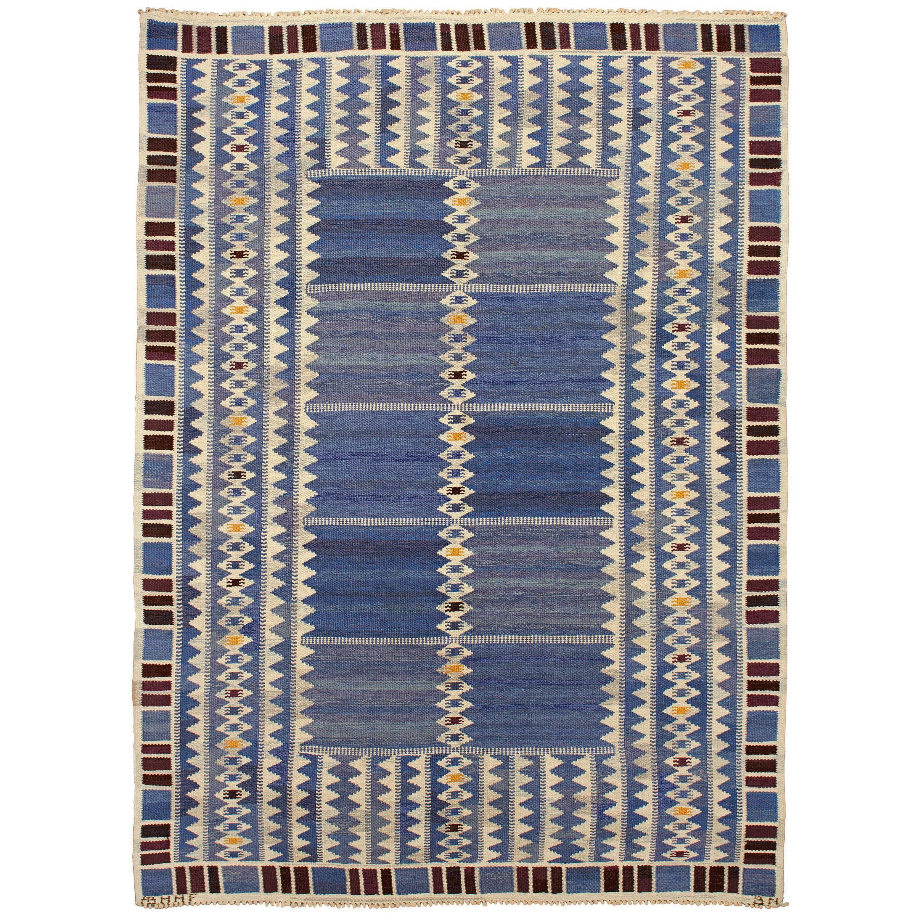 "Salerno Blue" Swedish tapestry rug - Märta Måås Fjetterström  For Sale