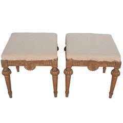 Pair of Natural Wood Gustavian Stools, Stripped to Their Natural Wood Color