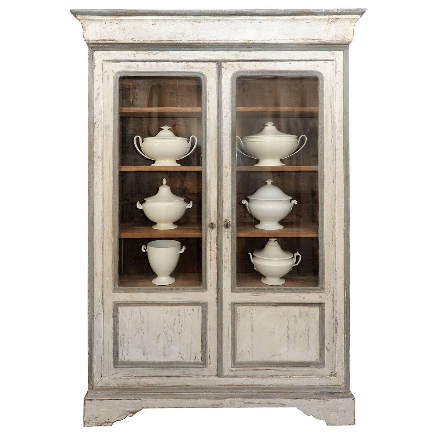 Large French Mid-19th Century Glazed and Painted Cabinet, circa 1840 For Sale