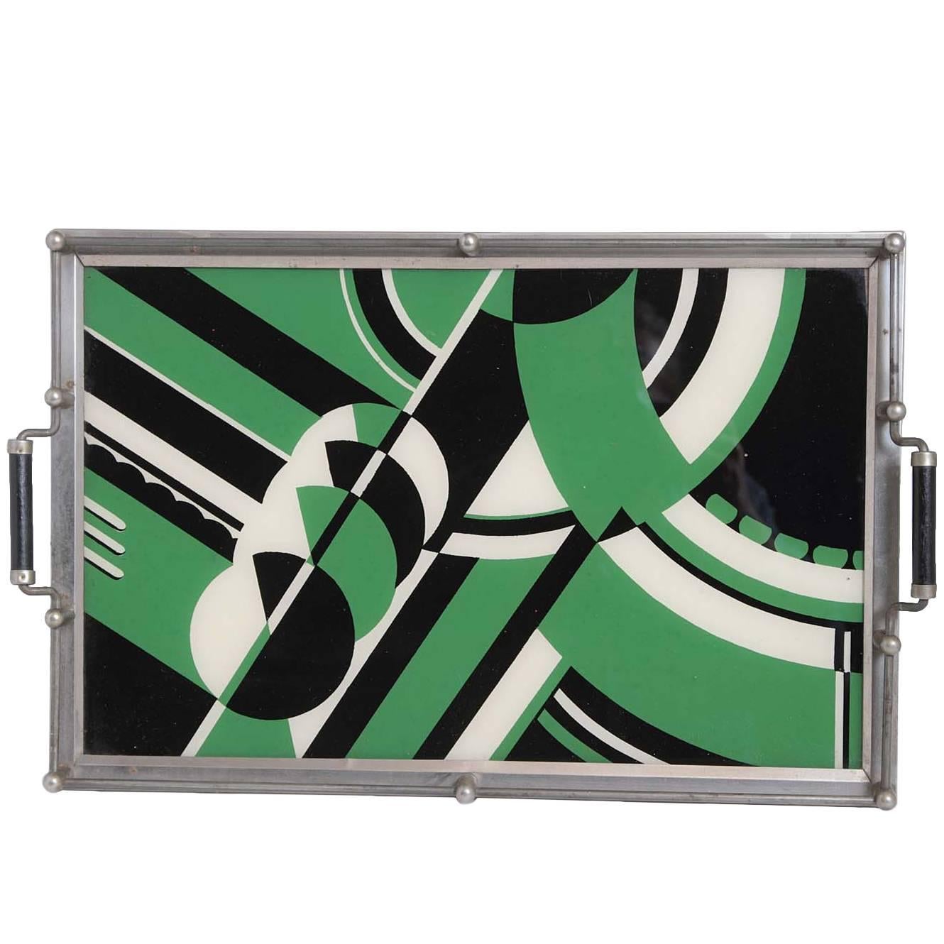 Iconic Original Art Deco Jazz Age Cocktail Tray In Rare Green Variant
