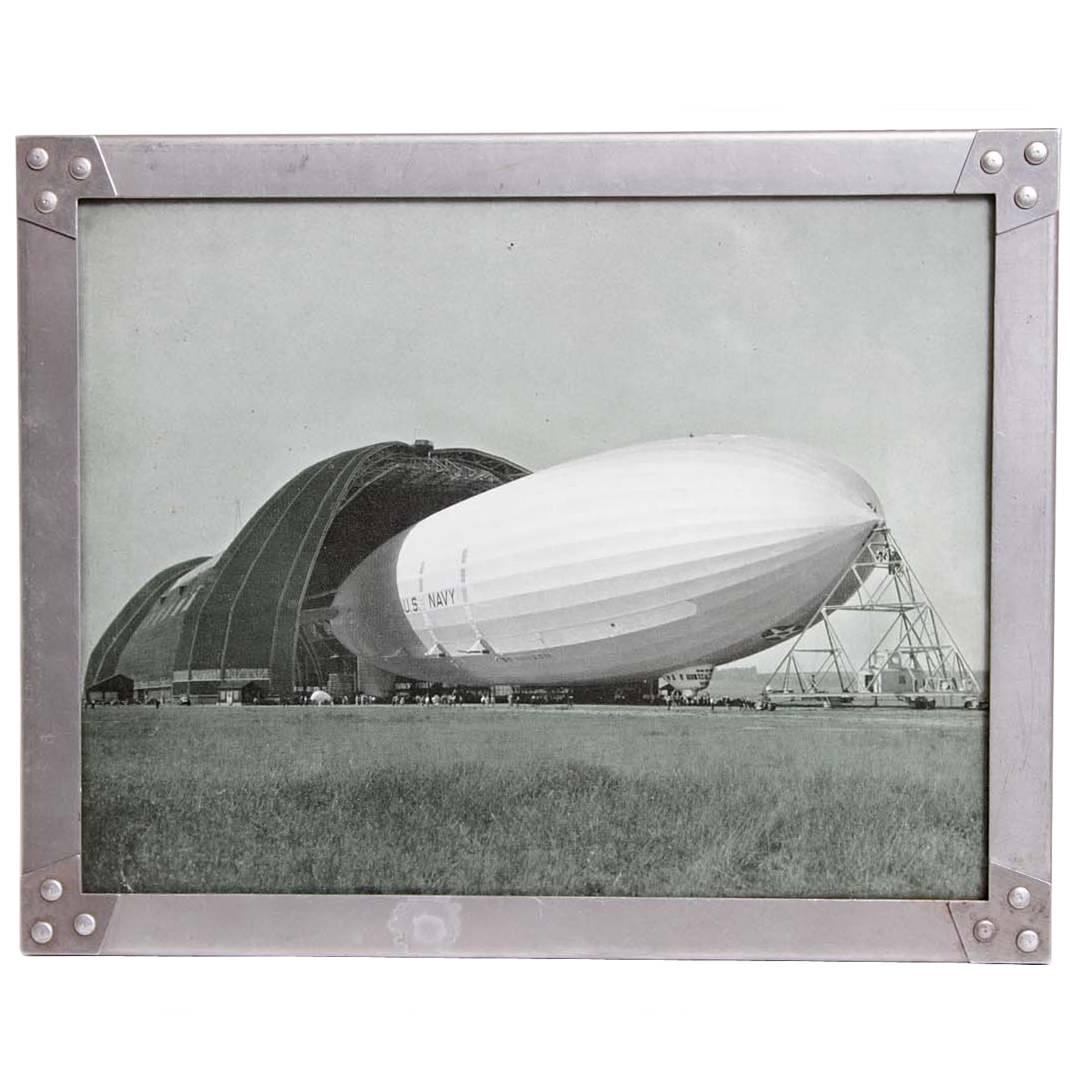 Machine Age Art Deco USS Akron Goodyear Zeppelin Duralumin Framed Litho For Sale