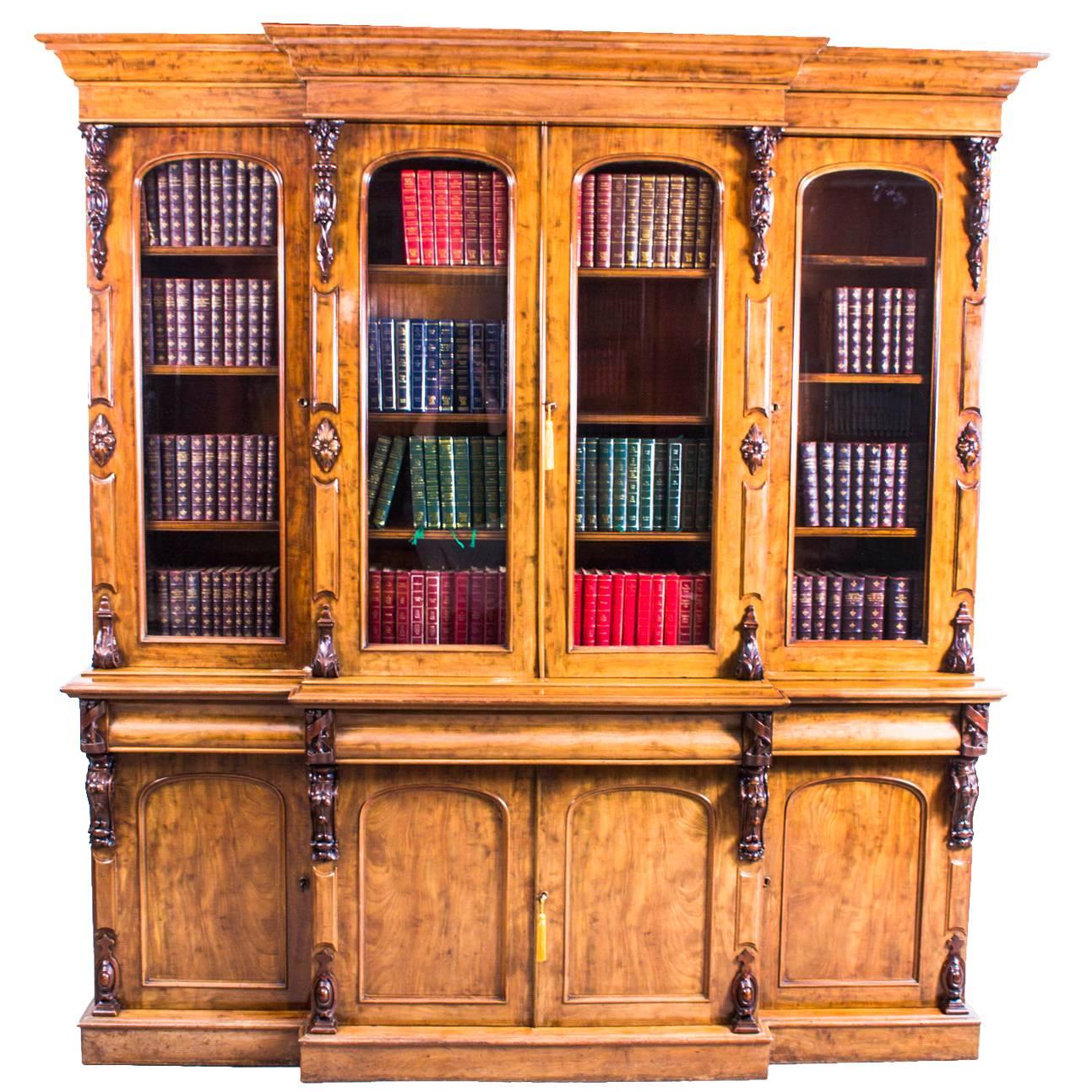 Antique Cuban Mahogany Breakfront Bookcase, circa 1860