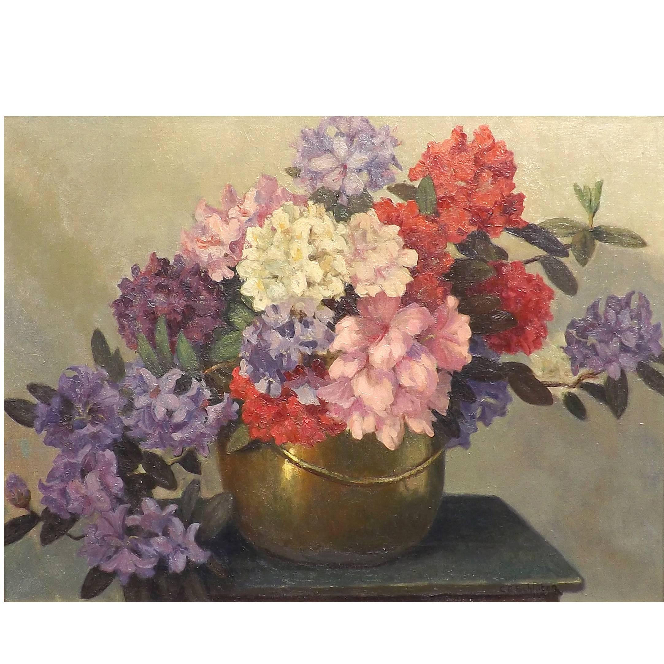 'Rhododendrons' Floral Painting by Dutch Artist Carl Schlüter For Sale