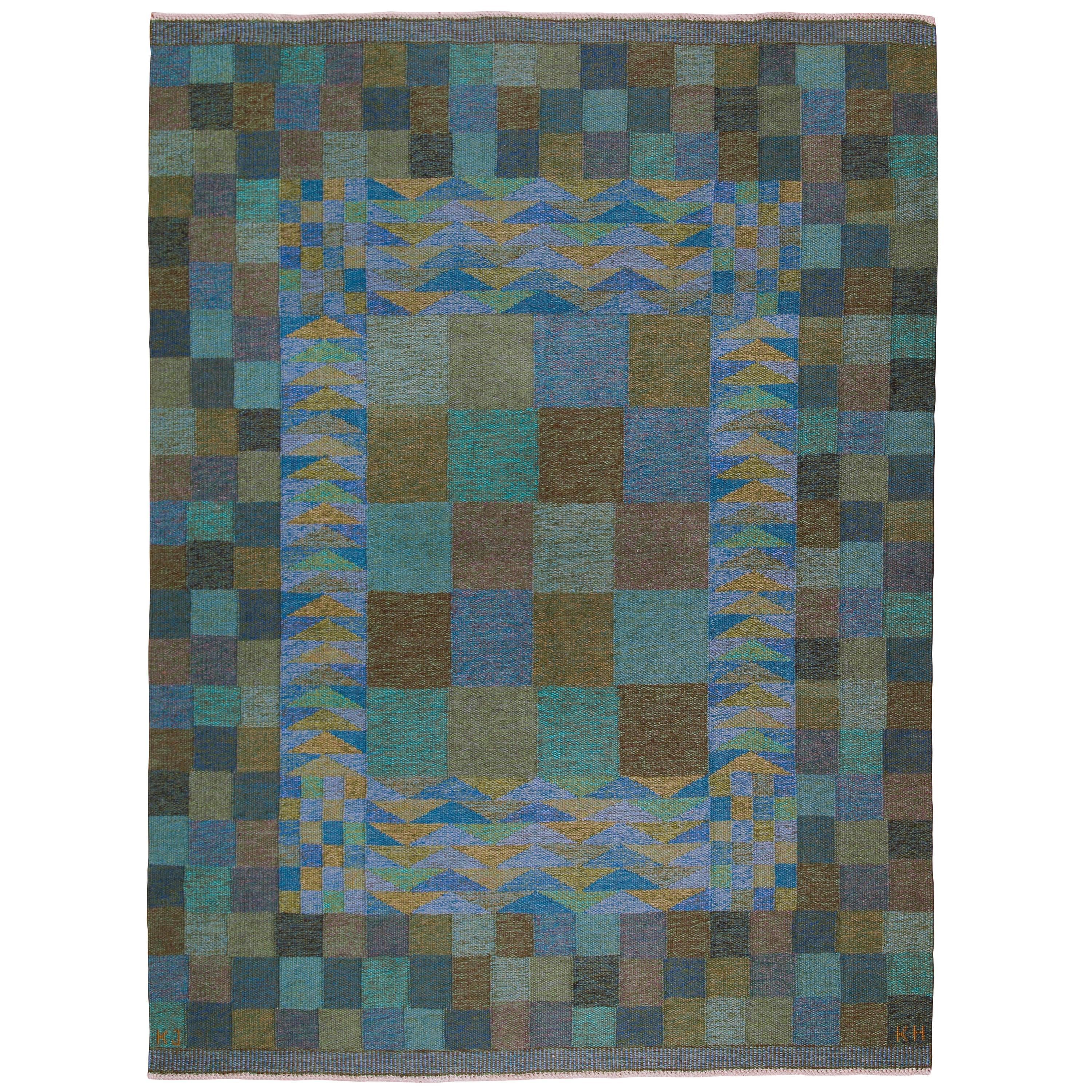 KARIN JÖNSSON, Flachgewebter Teppich, Klockargårdens Hemslöjd, ca.1960er Jahre im Angebot