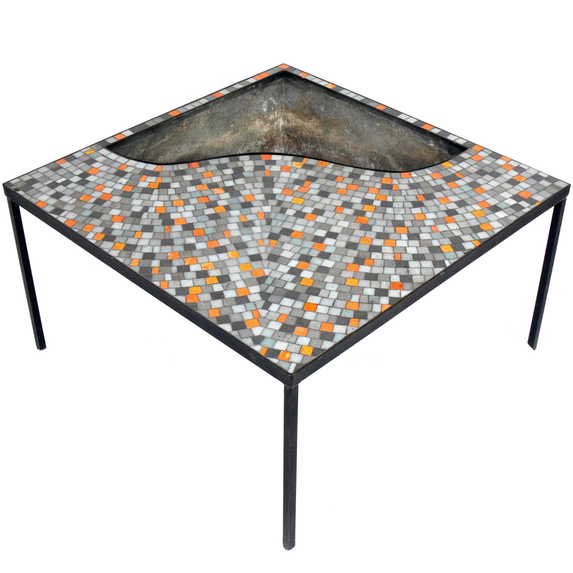 Mosaic Tile Coffee Table with Inset Planter or Drink Cooler