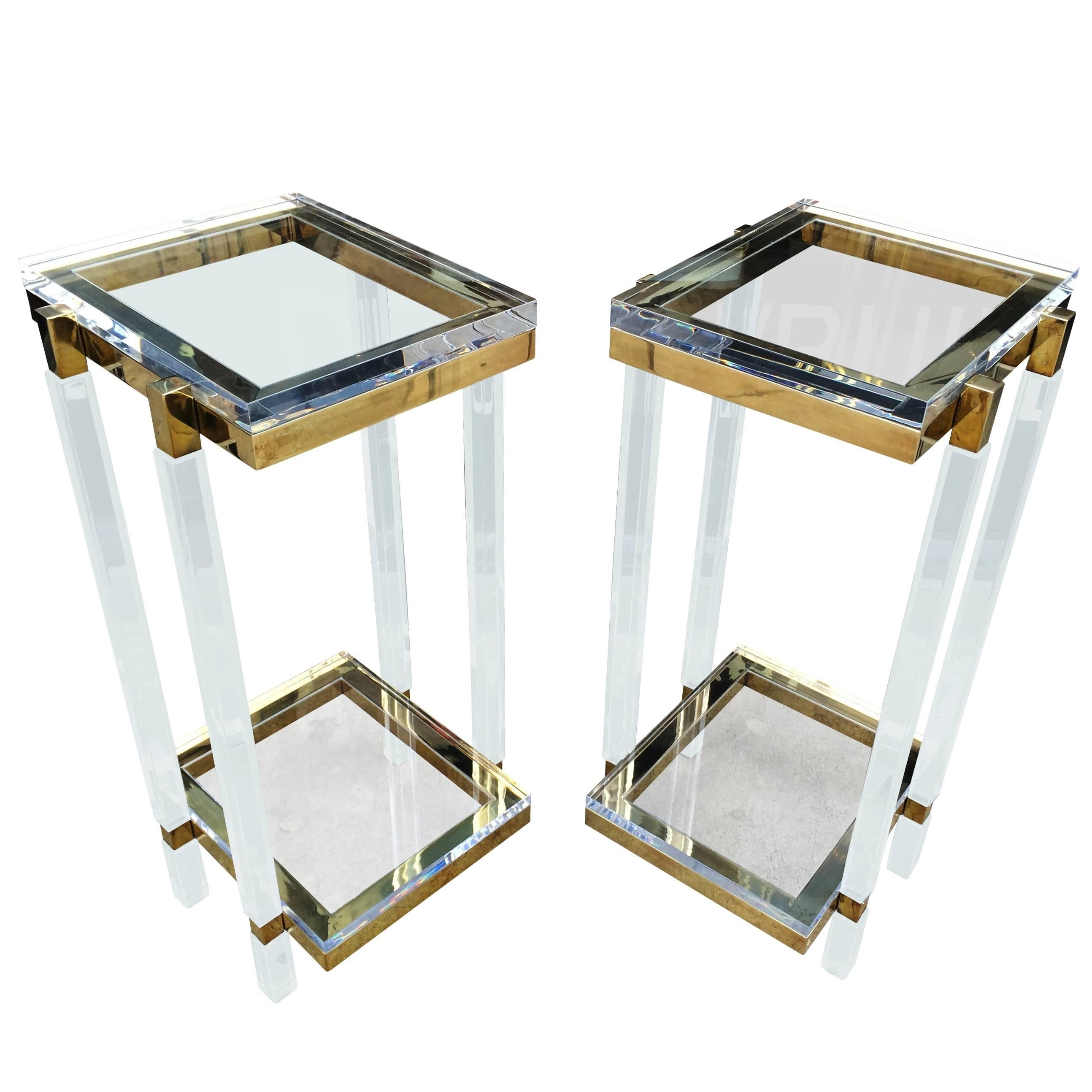 Brass and Lucite Side Tables or Pedestals by Charles Hollis Jones For Sale