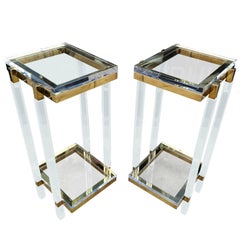 Vintage Brass and Lucite Side Tables or Pedestals by Charles Hollis Jones