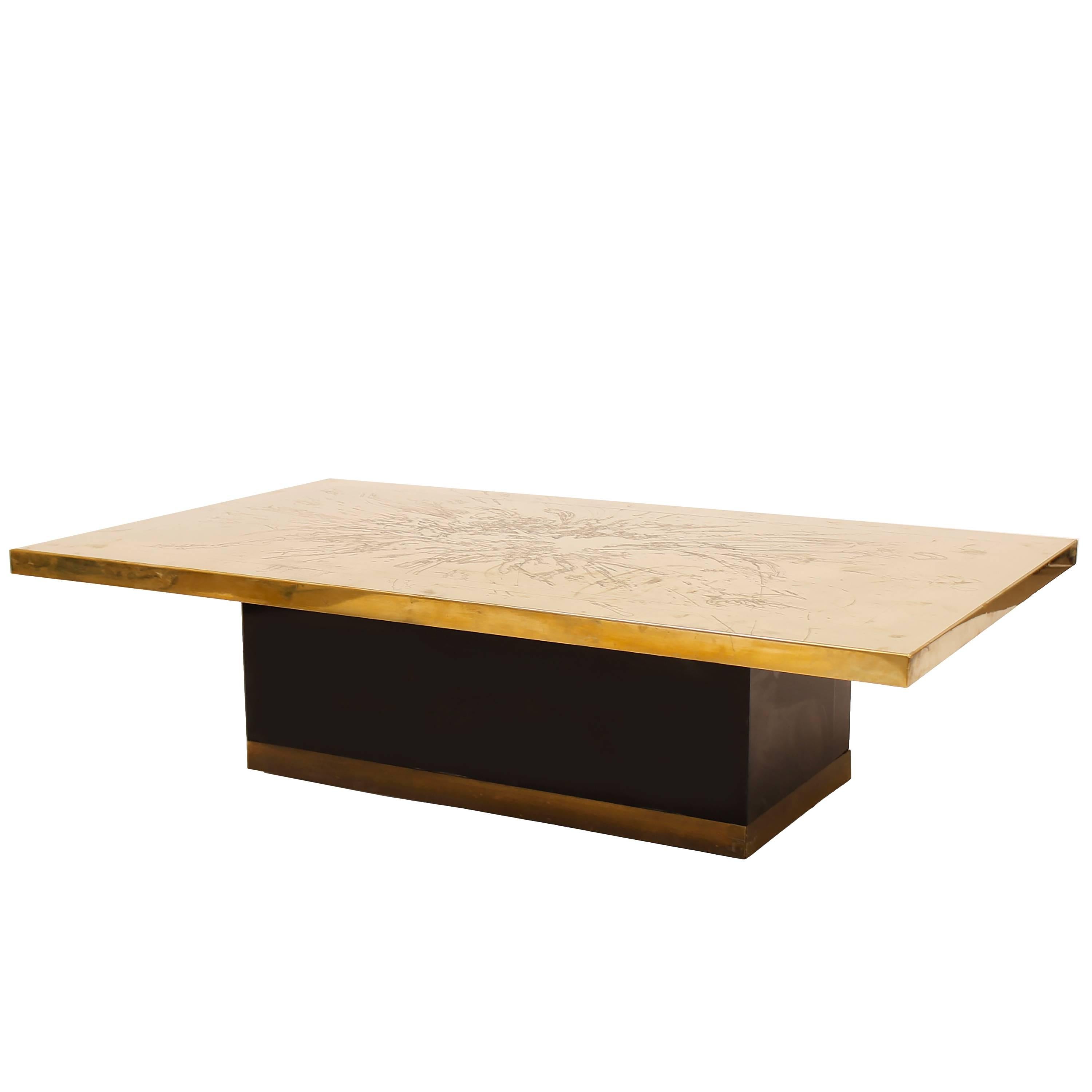 Etched Brass Coffee Table by Albert Verneuil For Sale