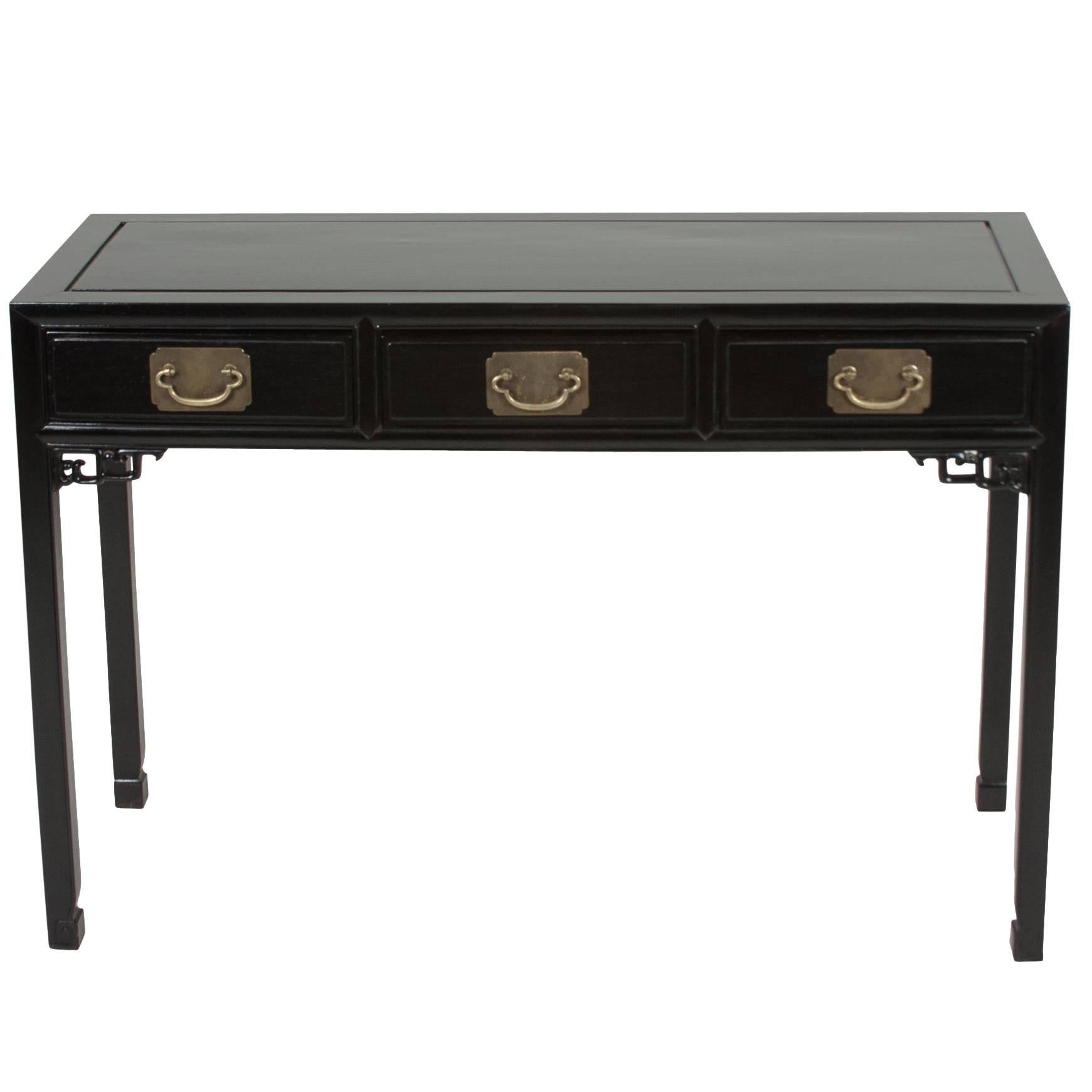 Black Lacquered Chinese Fretwork Desk, 1960s