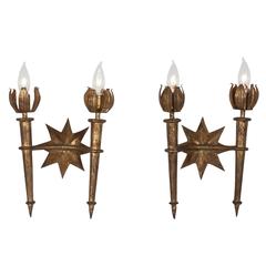 Pair of Poillerat Style Wall Sconces, French, 1940s 6