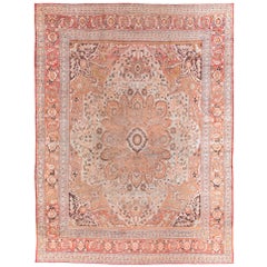 Antique Faded Pink Floral Tabriz Persian Handmade Area Rug in Wool