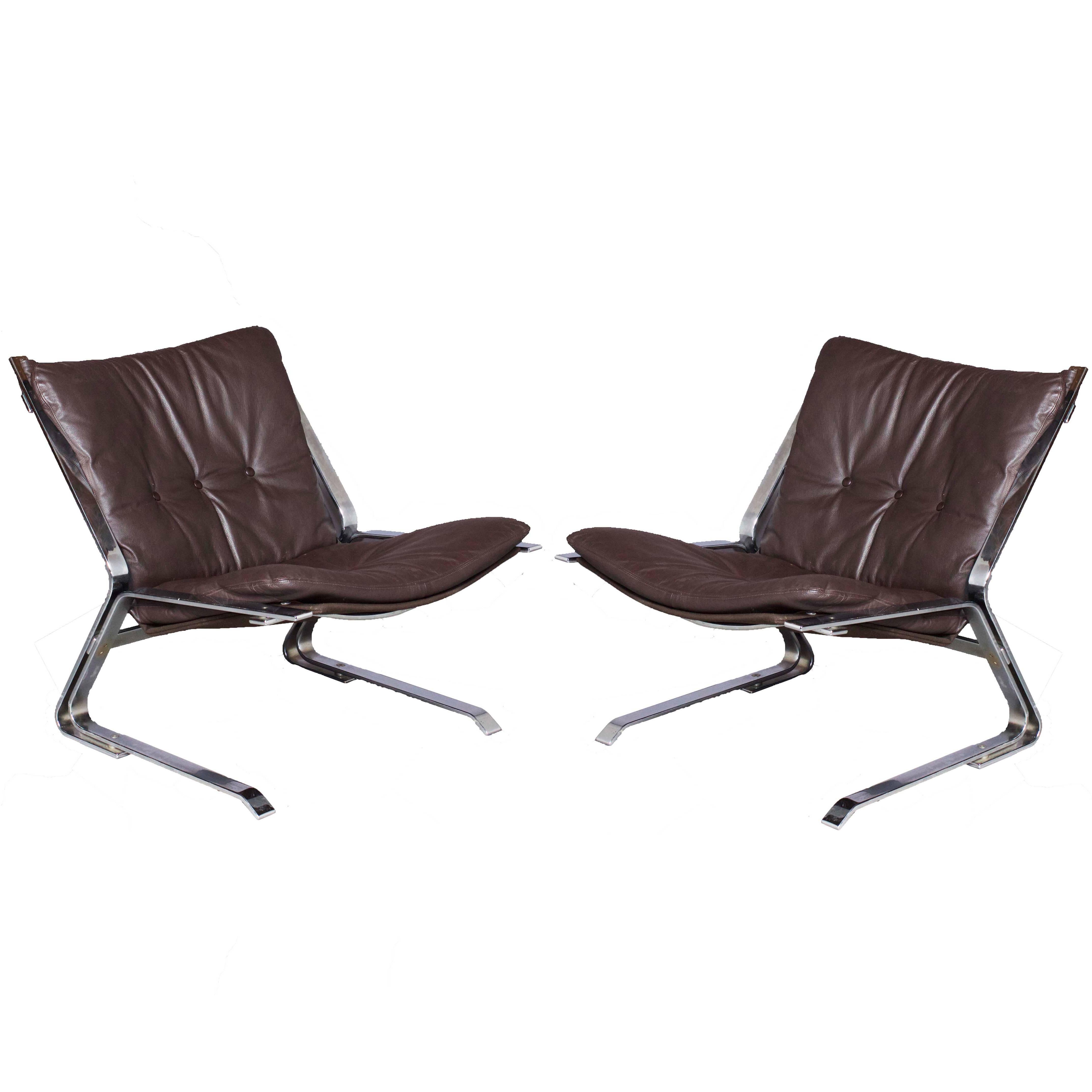 Pair of Elsa and Nordahl Solheim Chrome Pirate Chairs For Sale