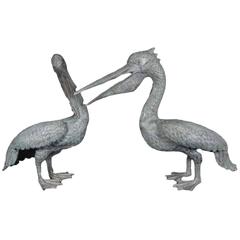 Pair of Lifesize Vintage Bronze Pelican Statues