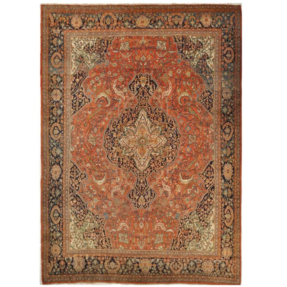 Large Room Size Antique Hand Knotted Wool Persian Sarouk Farahan Rug For Sale