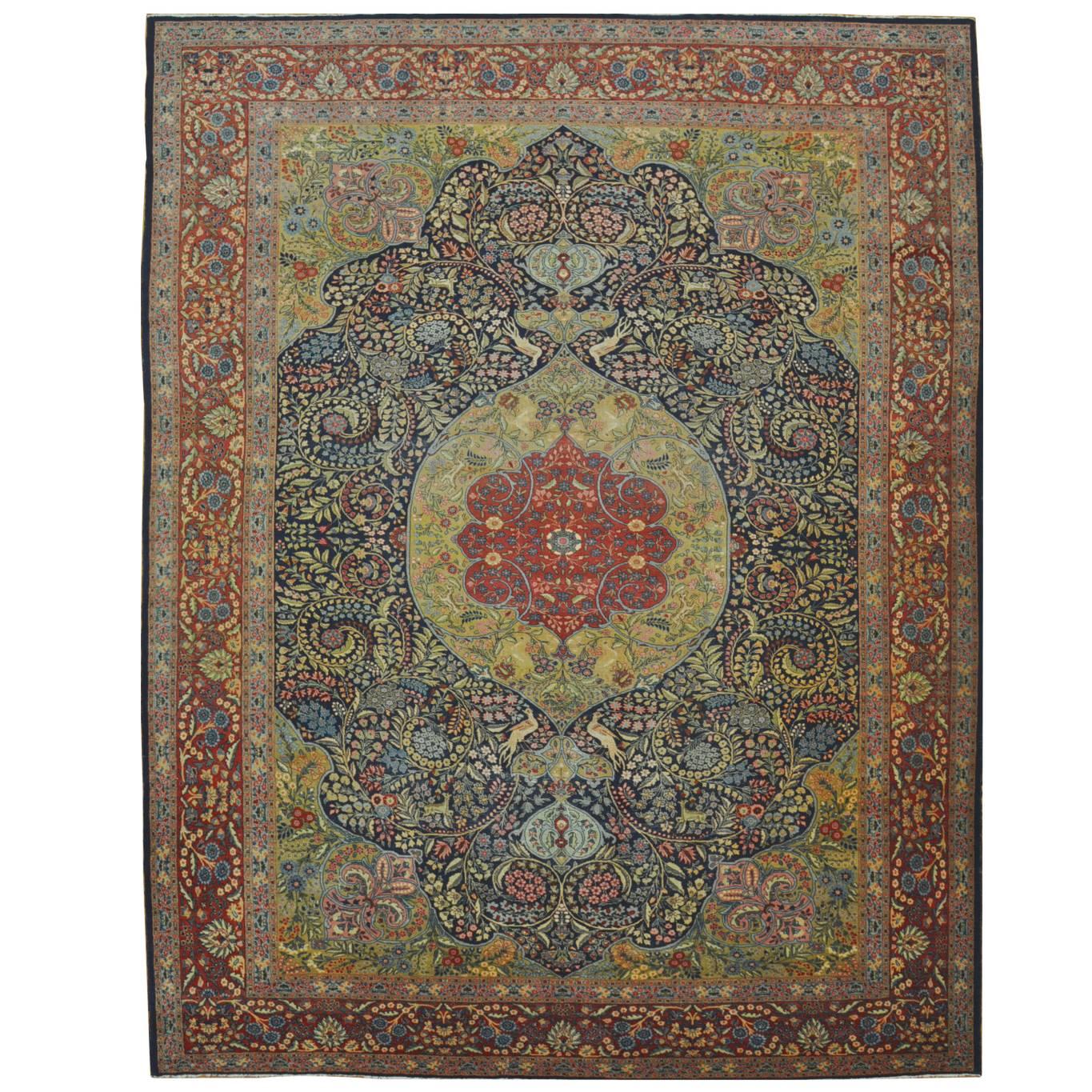 Large Antique Hand Knotted Wool Persian Tabriz Rug For Sale