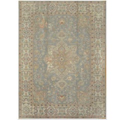 Antique Room Size Hand Knotted Gray Color Turkish Oushak Rug