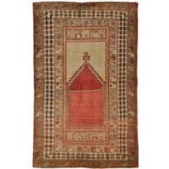 Small Hand Knotted Wool Turkish Rug In Red Color Field