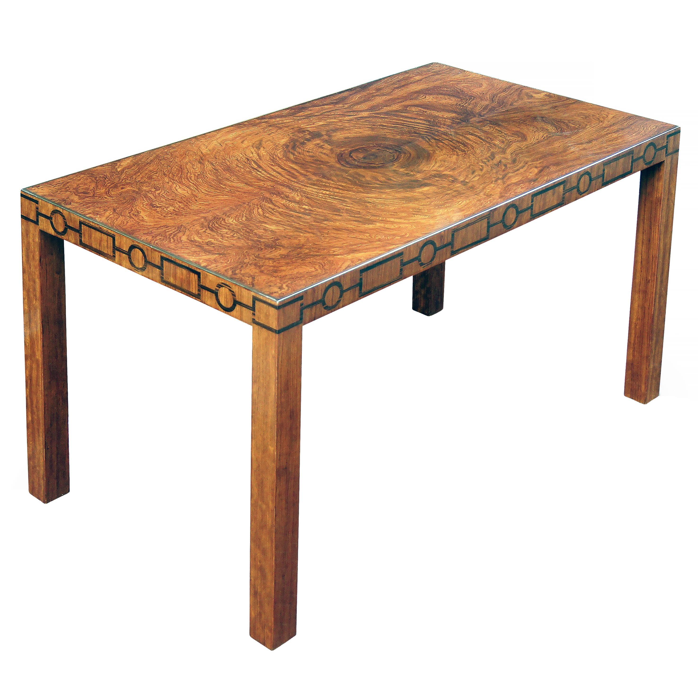 Very Fine Swedish Modern Classicism Coffee Table with Burl Top and Inlays For Sale