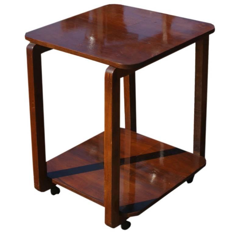 Art Deco Two-Tier Wooden Cart Side Table