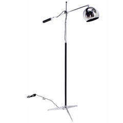 Fully Adjustable Single Chrome Globe Cantilever Floor Lamp Leather Handle