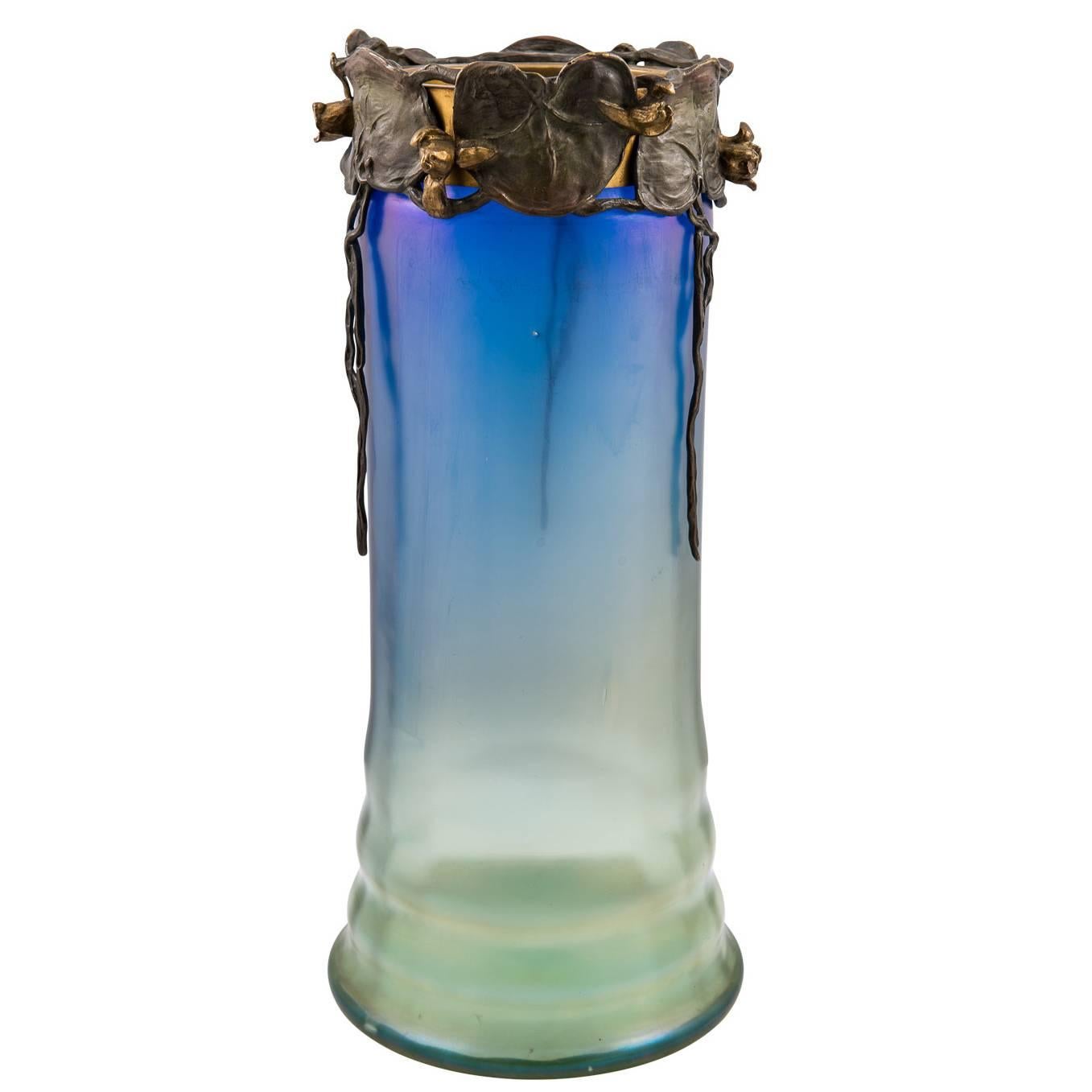 Monumental Loetz Vase Cobalt Luna Iris 1900-1901, E. Bakalowits Sons