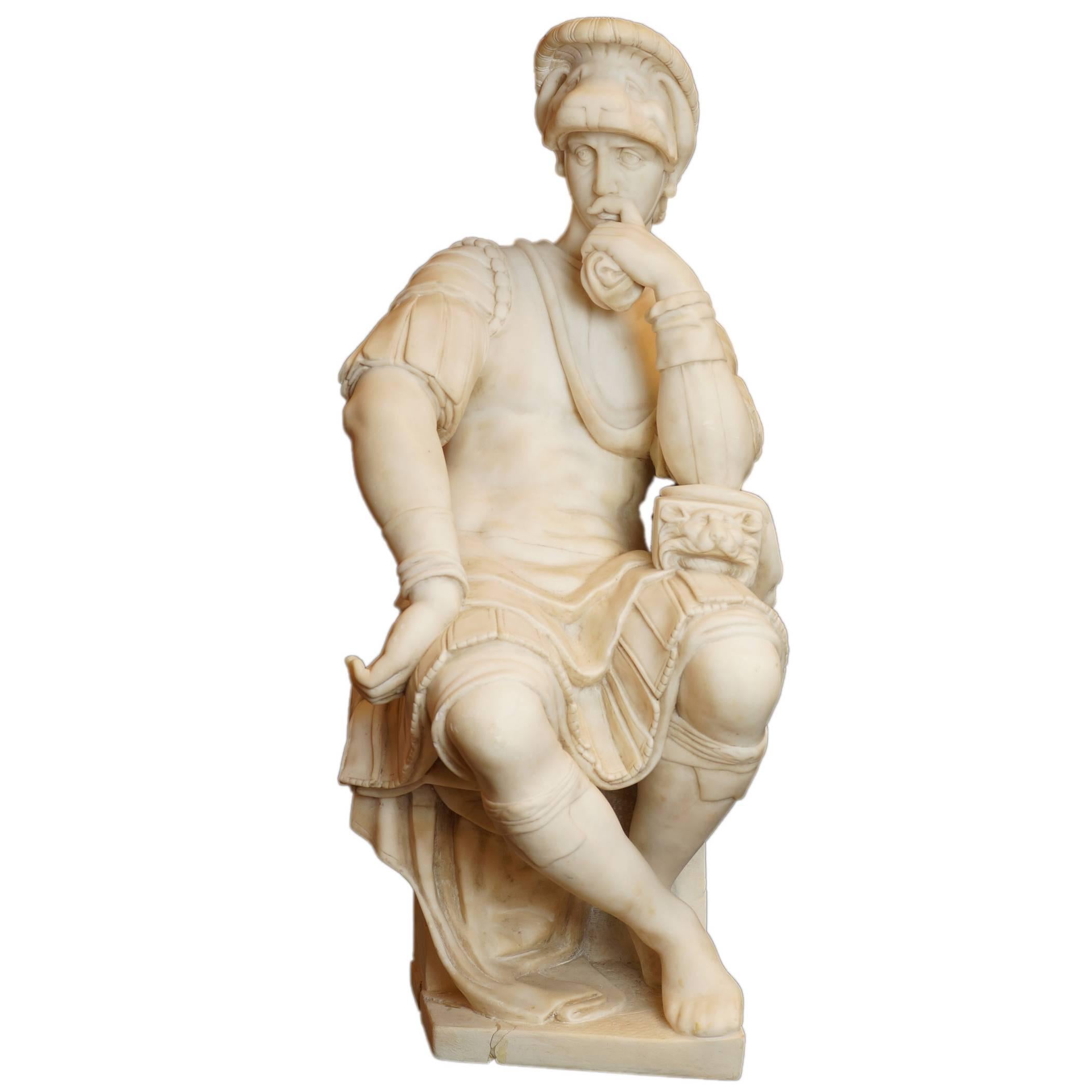 Fantastic Carved Italian Marble Figure of a Seated Roman Soldier