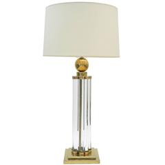 Tubular Glass Table Lamp with Brass Base and Ball Detail, Italy, circa 1940