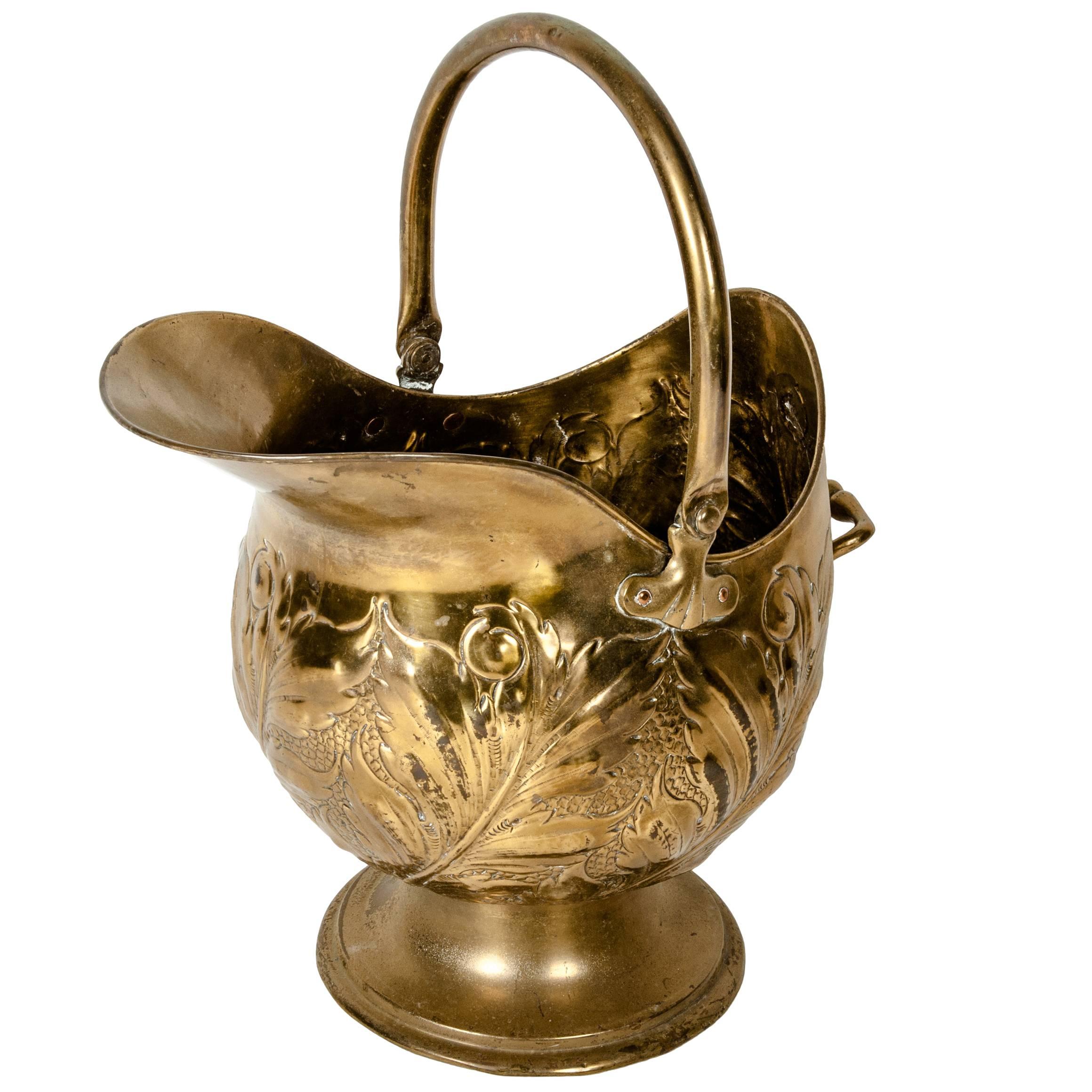 Vintage English Brass Fire Log Bucket