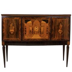 Large Italian Marquetry Bar Cabinet