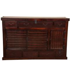Large Japanese Tansu Cabinet of Lacquered Wood and Enameled Steel 11