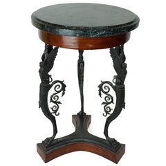 Neoclassical Patinated Bronze Figural Pedestal Side Table with Winged Figures