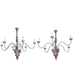 Pair of Large Painted and Tole Chandeliers