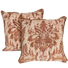 Pair of Square Vintage Fortuny Glicine Pattern Cushions