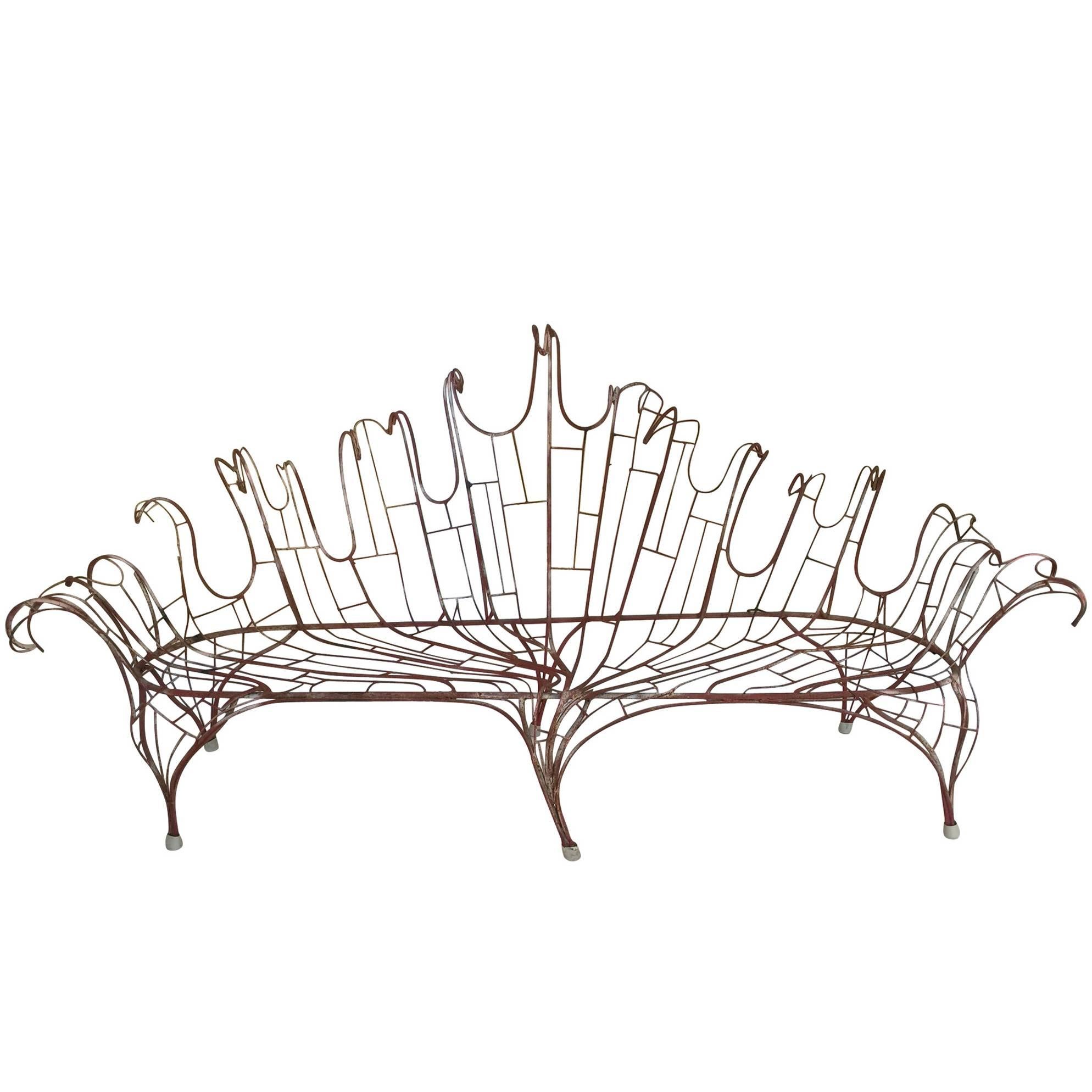 Tony Duquette, Painted Wrought Steel Bench, 1960s For Sale at 1stDibs