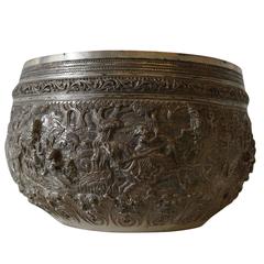 Burmese Silver Large Bowl, Early 20th Century