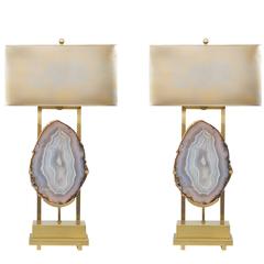 Custom Pair of Brazilian Agate Table Lamps in the Style of Willy Daro