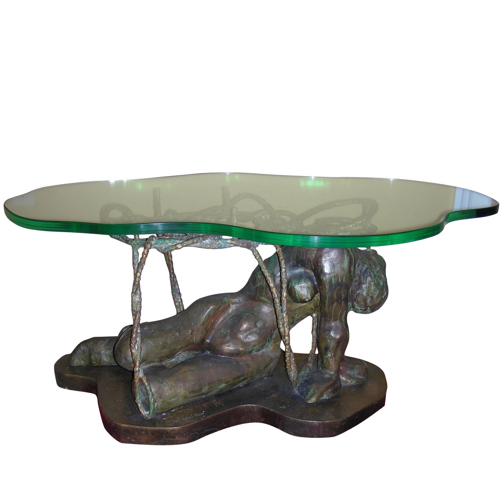 Philip and Kelvin LaVerne, Persephone Enslaved Bronze Coffee Table, circa 1969 For Sale